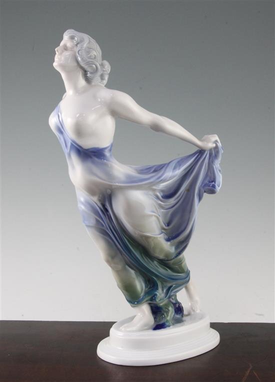 A Rosenthal Art Deco figurine of a semi-nude lady, modelled by Ferdinand Liebermann, 1920s, 38.5cm